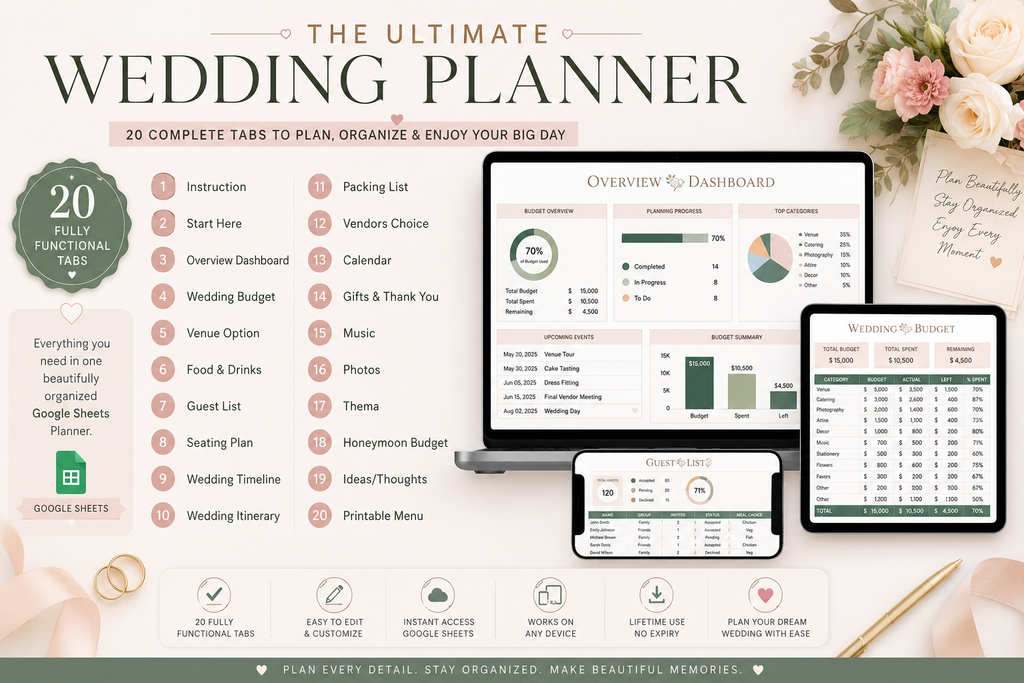 Ultimate Wedding Planner | Budget, Guest List, Seating Chart, Vendors & More