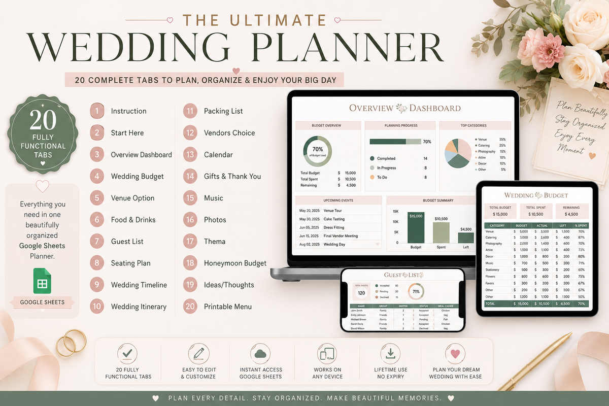 Ultimate Wedding Planner | Budget, Guest List, Seating Chart, Vendors & More
